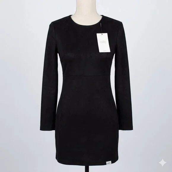 NWT Zara Trafaluc Black Long Sleeve Faux Suede Mini Dress - Size L - Picture 4 of 5